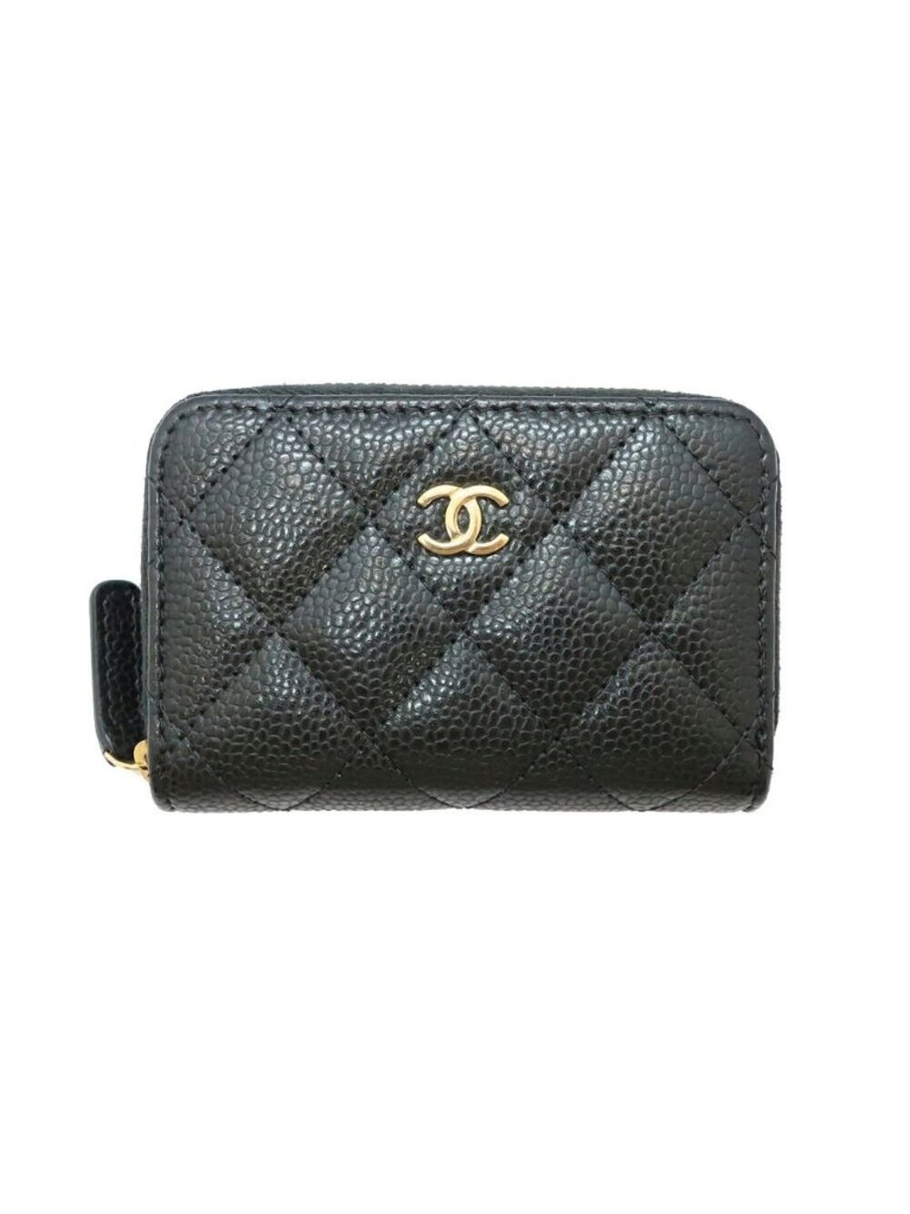 Chanel Classic Zip Coin Purse Black Gold Caviar Leather